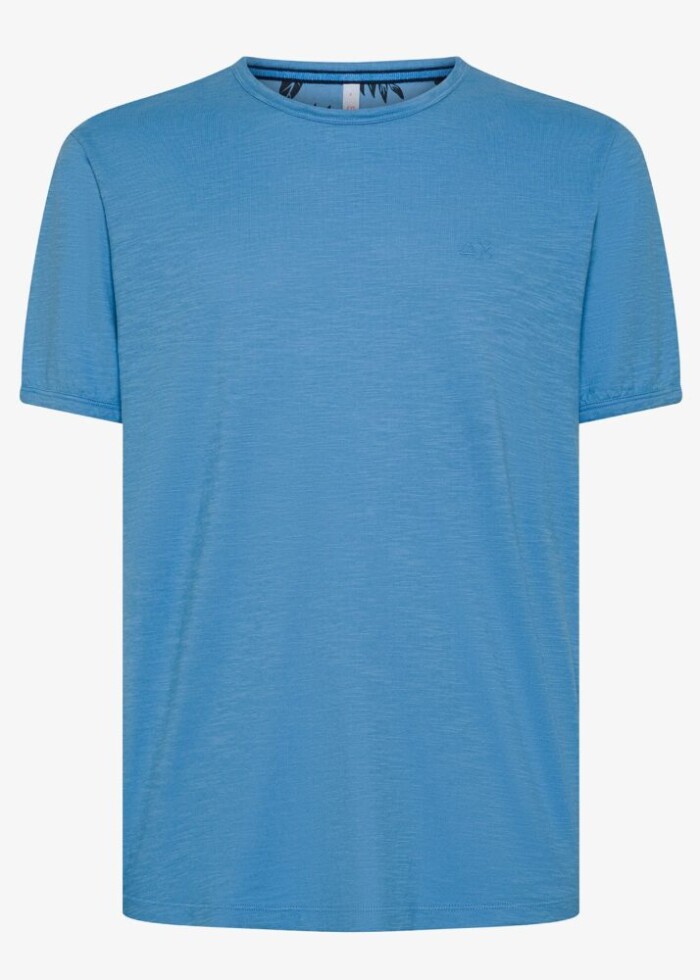 T-Shirt Manica Corta Girocollo in Cotone Fiammato - SUN68 - T35118 - Avio