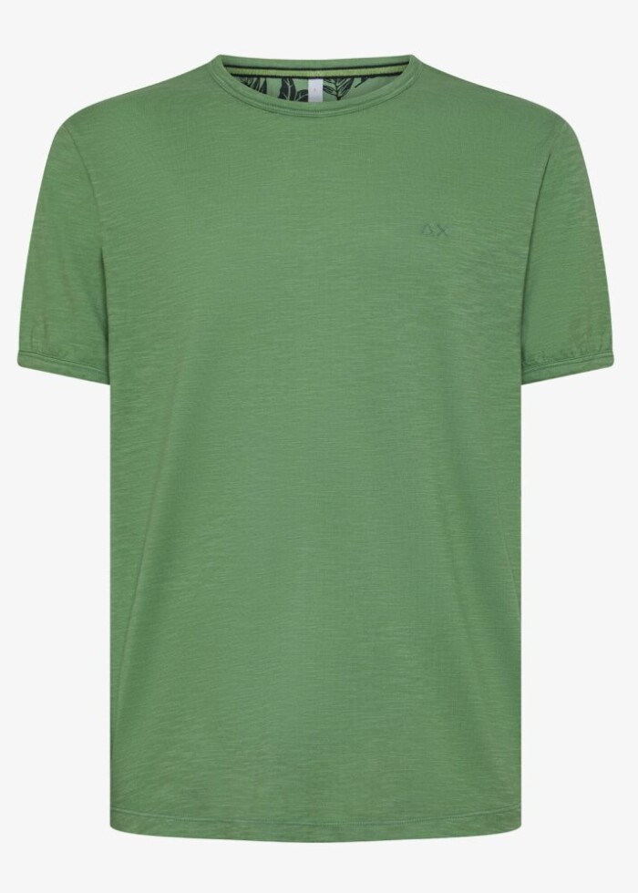 T-Shirt Manica Corta Girocollo in Cotone Fiammato - SUN68 - T35118 - Verde