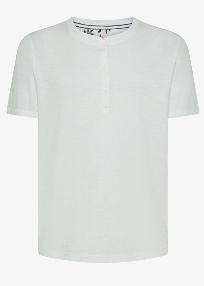 T-Shirt Serafino Manica Corta in Cotone Fiammato - SUN68 - T35120 - Bianco panna