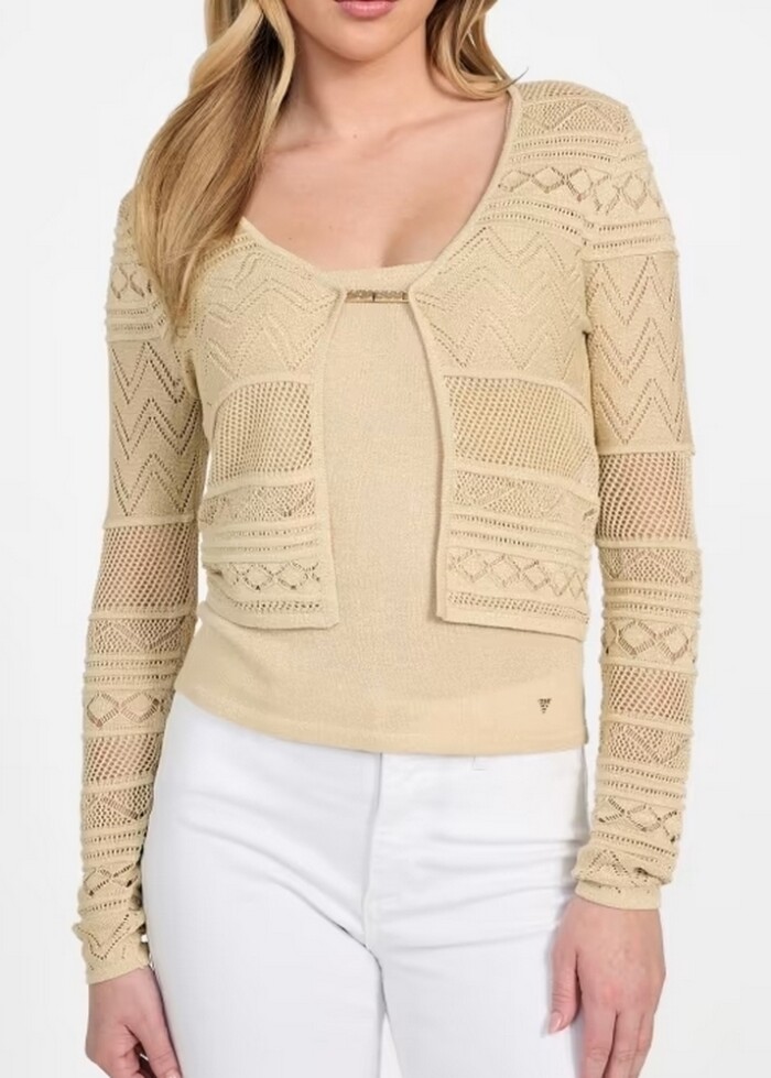 Cardigan in Maglia Lurex Traforata - GUESS - W5GR15 Z3E22 GLDL- Oro