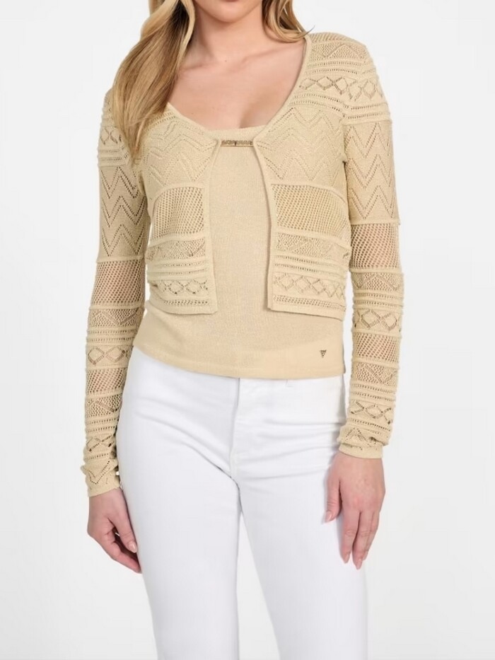 Cardigan in Maglia Lurex Traforata - GUESS - W5GR15 Z3E22 GLDL- Oro - immagine 3