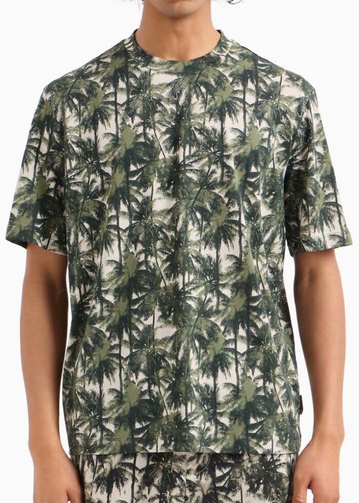 T-Shirt Regular Fit con Fantasia Palme - ARMANI | Exchange - XM001245AF10356F0039 - Verde